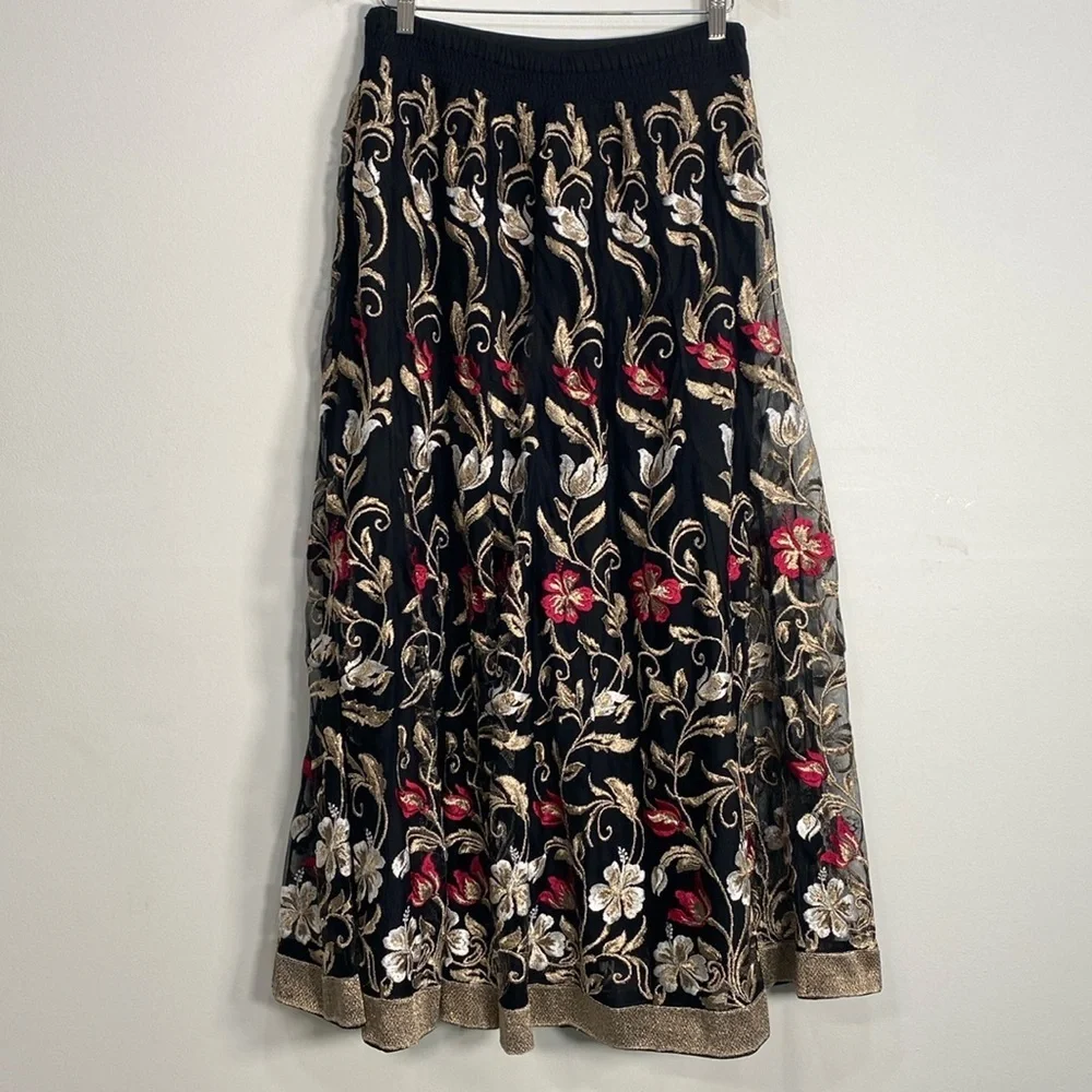 Soft Surroundings Embroidered Skirt Fairy Goth Gold‎ Romantic
